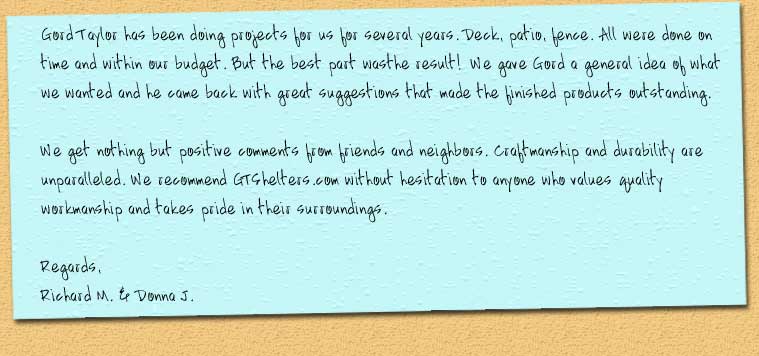 Testimonial from Richard and Donna.
